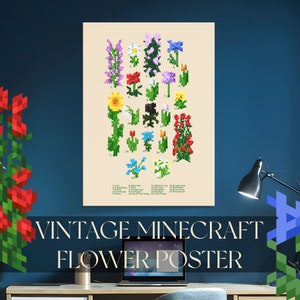 MINECRAFT Blumen Poster - Gaming Print Dekor Minecraft Geschenk Blumen Wandkunst für Gamer