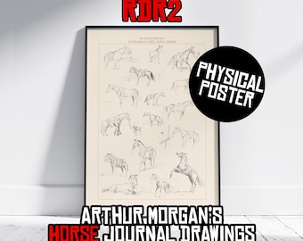 Physical Red Dead Redemption 2 Vintage Poster - Arthur Morgan Horse Journal Drawings - Hand Drawn Wall Art - Cowboy Gamer Room Decor