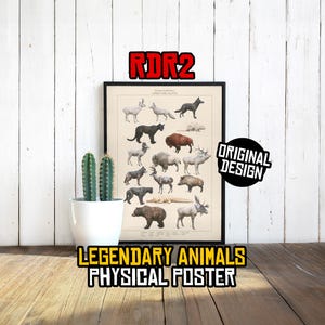 Physisches Red Dead Redempion 2 Poster - Originale legendäre Tiersammlung im Spiel - Infografik RDR2 Wandkunst - Cowboy Gamer Dekor
