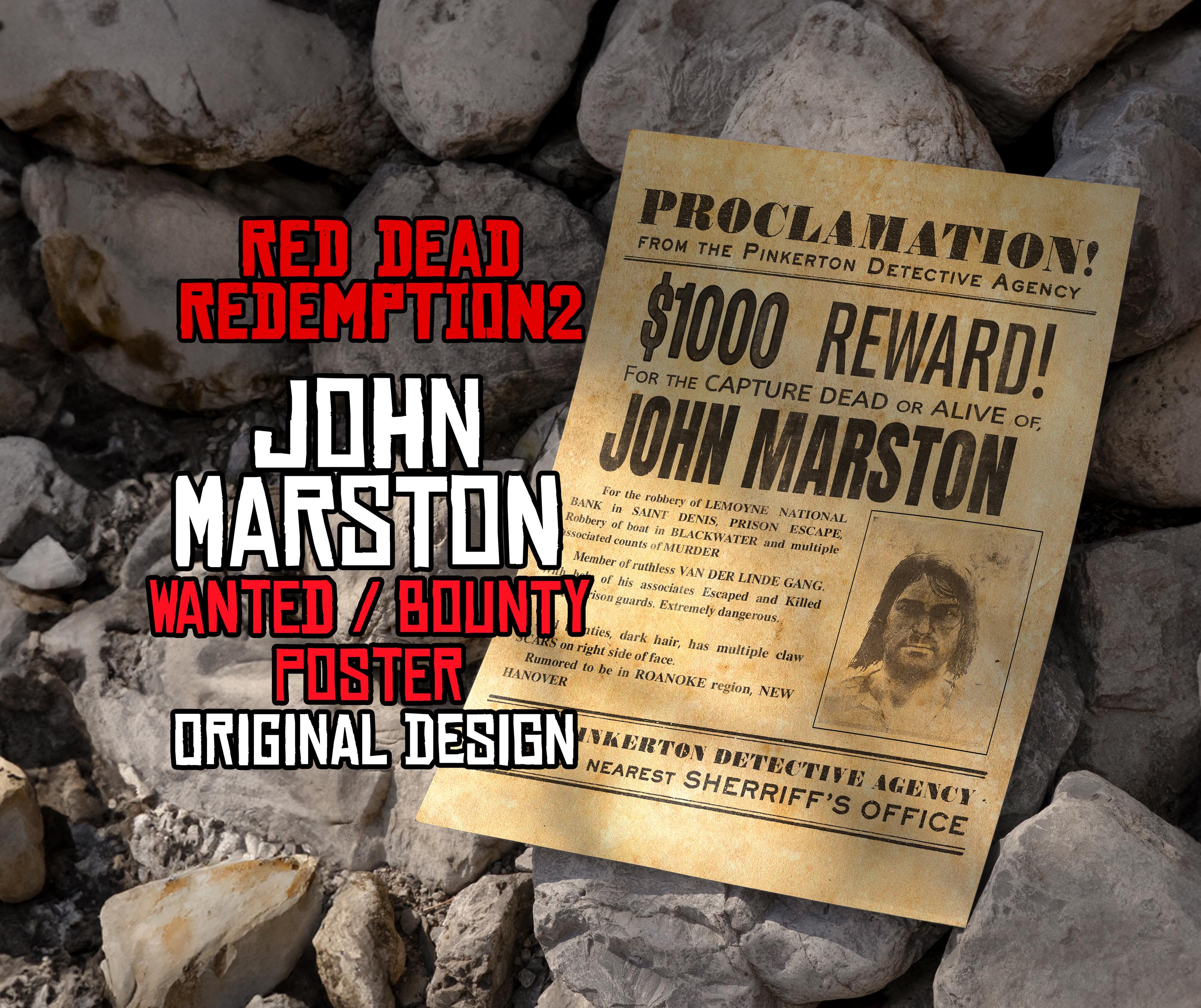 John Marston WANTED BOUNTY Poster - Original Design From Red Dead Redemption 2 - Vintage Cowboy Gaming Art Gamer Wall Decor