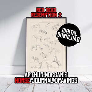 Affiche numérique Red Dead Redemption 2 - dessins Arthur Morgan Horse Journal - art mural dessiné à la main - décoration de chambre de joueur de cow-boy