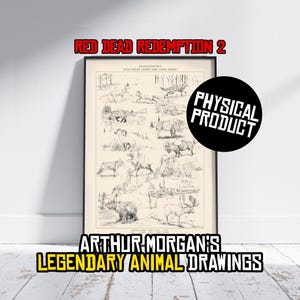 Póster físico de Red Dead Redemption 2 - Dibujos de animales legendarios de Arthur Morgan - Arte mural dibujado a mano - Decoración de habitación de jugador vaquero