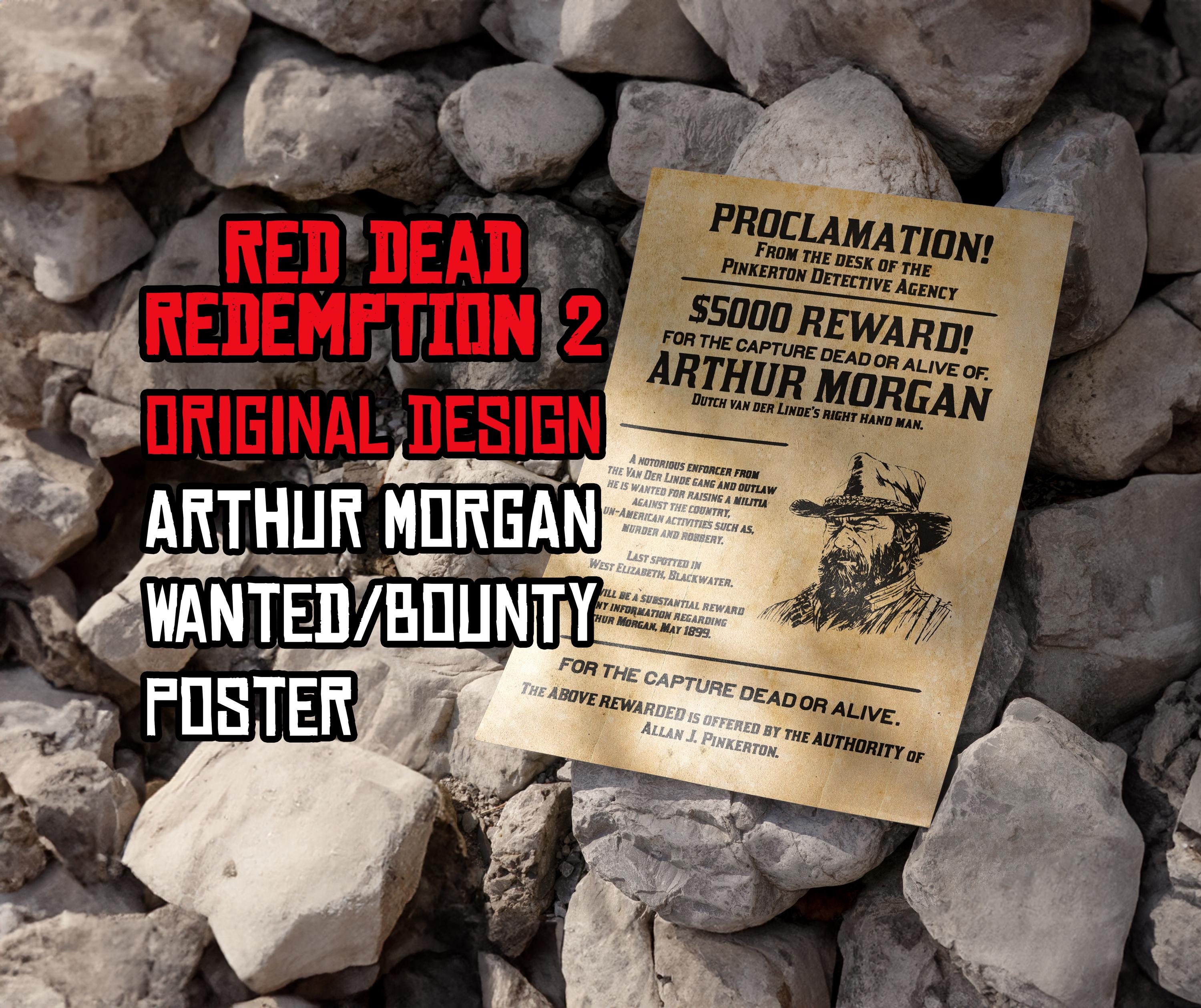 Arthur Morgan WANTED BOUNTY Poster - Original Design From Red Dead Redemption 2 - Vintage Cowboy Gaming Art Gamer Wall Decor