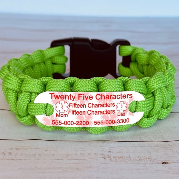 Custom medical alert bracelet | Create your own alert ID bracelet | Paracord bracelet | Waterproof lead & nickel free | Emergency jewelry