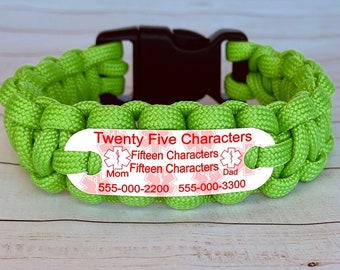 Custom medical alert bracelet | Create your own alert ID bracelet | Paracord bracelet | Waterproof lead & nickel free | Emergency jewelry