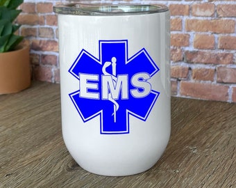 EMS star of life wine tumbler with lid for men or women - Insulated wine tumbler - EMS gift for men or women