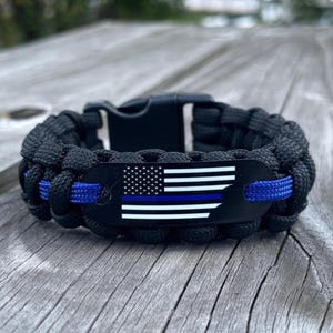 Thin Blue Line Paracord Bracelet – Police gifts, American Flag - Made in the USA