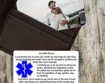 EMS Prayer Card with personalization options - EMT Medic Gift - Metal Wallet Card