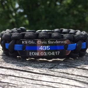 K9 Police paracord bracelet, K9 Officer gift, Thin Blue Line bracelet, Personalized K9 memorial bracelet, Fallen Officer, Example shown
