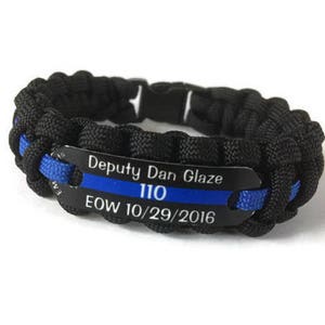 Police memorial bracelet - Custom police bracelet - Thin Blue Line paracord bracelet with badge number - EOW memorial bracelet - Buy in bulk