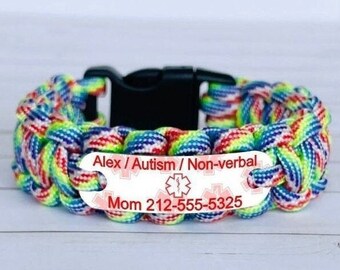 Personalized Autism bracelet - Kids medical alert bracelet - Autism non verbal, special needs wristband -  Waterproof medical ID bracelet