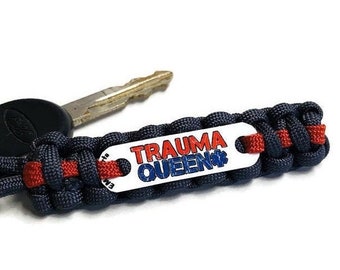 Trauma Nurse, Healthcare gifts, Trauma Queen paracord keychain for men or women in choice of color, EMS Nurses week gifts in bulk