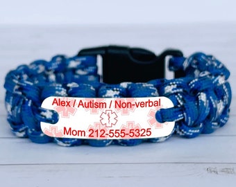 Medical alert bracelet - Autism bracelet personalized - Autism non verbal, special needs wristband -  Waterproof medical ID bracelet