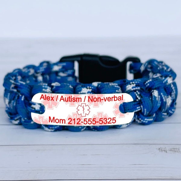 Medical alert bracelet - Autism bracelet personalized - Autism non verbal, special needs wristband -  Waterproof medical ID bracelet