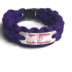 Type 1 diabetes bracelet - Medical alert bracelet in choice of wrist size and color - Waterproof - Kids or adults - Back to school