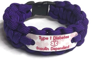 Type 1 diabetes bracelet - Medical alert bracelet in choice of wrist size and color - Waterproof - Kids or adults - Back to school