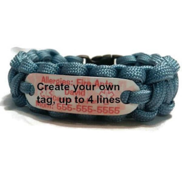 Medical emergency bracelet - Custom ID bracelet- Medical alert paracord bracelet - Personalized ID bracelet - Choose of paracord color