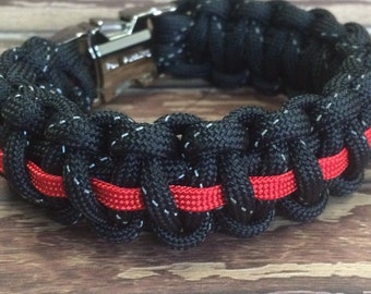 Firefighter paracord bracelet for men, Firefighter Thin red line bracelet with reflective cord and metal clasp - Gift for Firefighter