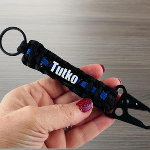 Police gifts, Personalized Thin Blue Line Paracord Police Keychain - Law Enforcement Gift,