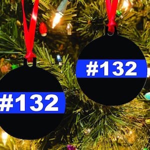 Police badge number Christmas ornament, Personalized ornament for law enforcement- Bulk orders welcome, Shatterproof flat metal