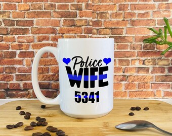 Police Wife Coffee Mug, Thin Blue Line Law Enforcement Gift - 15-ounce
