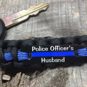 Thin Blue Line keychain, Personalized police keychain with badge number, name or short quote Buy in bulk for Police Week image 7