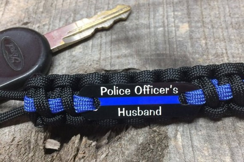 Thin Blue Line keychain, Personalized police keychain with badge number, name or short quote Buy in bulk for Police Week image 7