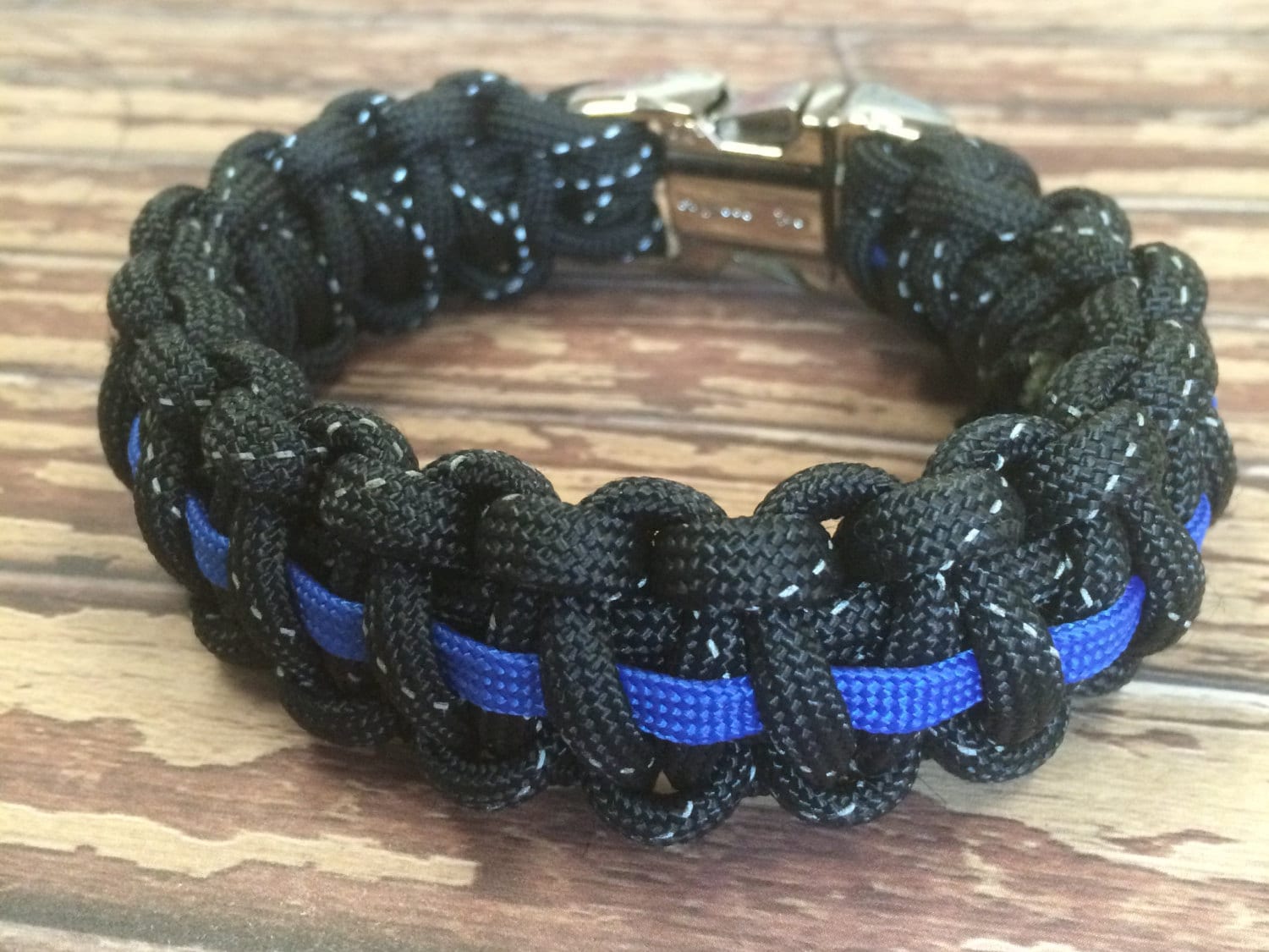 Police Thin blue line bracelet with reflective cord and metal Etsy