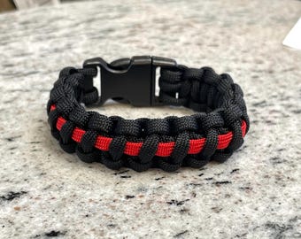 Thin Red Line Paracord Bracelet - Firefighter Gift, Handmade