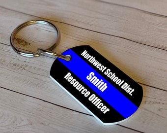 Resource Police Officer keychain personalized, Custom Thin Blue line keychain, Bulk orders welcome