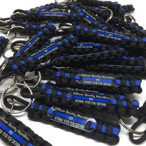 Thin Blue Line keychain, Personalized police keychain with badge number, name or short quote Buy in bulk for Police Week image 4