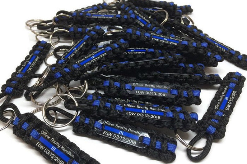 Thin Blue Line keychain, Personalized police keychain with badge number, name or short quote Buy in bulk for Police Week image 4