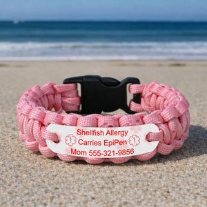 Shellfish Allergy Medical Alert Bracelet, Custom Text Paracord ID - Made in USA