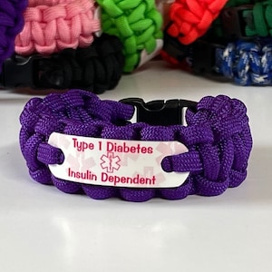 Type 1 diabetes bracelet Medical alert bracelet in choice of wrist size and color Waterproof Kids or adults Back to school image 1