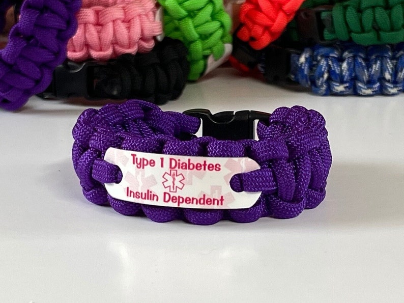 Type 1 diabetes bracelet Medical alert bracelet in choice of wrist size and color Waterproof Kids or adults Back to school image 1