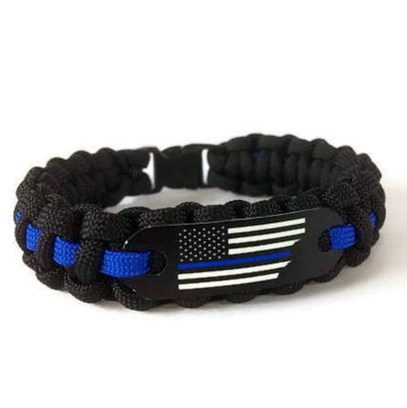 Police Thin Blue Line Paracord Bracelet With Flag for Men Etsy