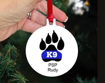 Personalized K9 Police Christmas Ornament - Thin Blue Line Police gifts