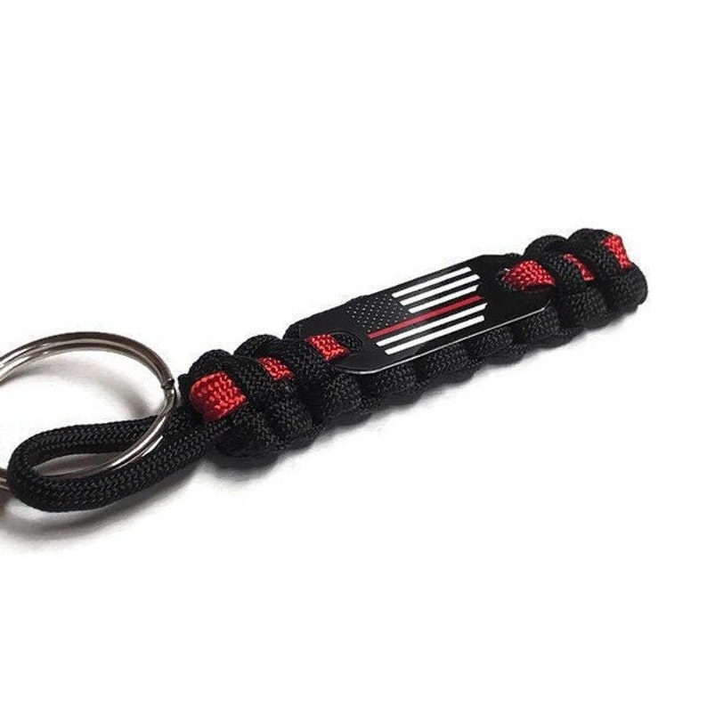 Firefighter keychain Thin Red Line American Flag Paracord Etsy