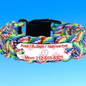 Personalized autism bracelet - medical alert bracelet - autism nonverbal, special needs wristband, waterproof medical ID for kids or adults