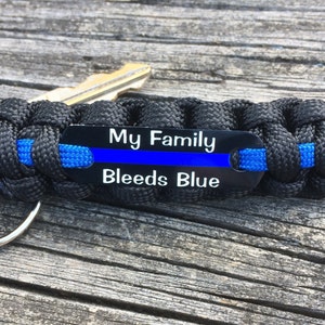 Thin Blue Line keychain, Personalized police keychain with badge number, name or short quote Buy in bulk for Police Week image 5