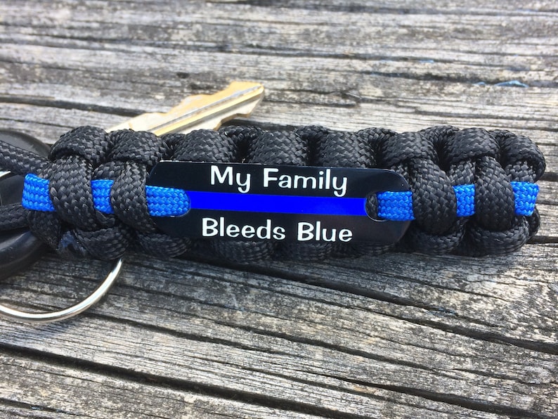 Thin Blue Line keychain, Personalized police keychain with badge number, name or short quote Buy in bulk for Police Week image 5