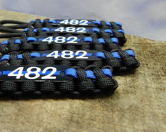 Personalized Thin Blue Line Paracord Keychain, Police Gifts in bulk - - Made in USA