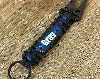 Police keychain - Personalized thin blue line paracord keychain with name for law enforcement - Bulk  orders welcome