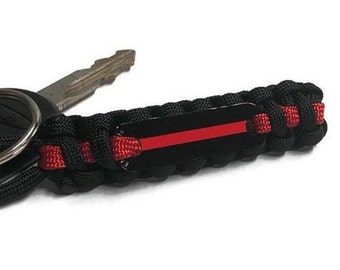 Firefighter gift - Firefighter Thin Red Line paracord keychain for men or women - Firefighter keychain  - Bulk orders welcome