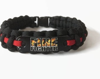 Firefighter bracelet, Thin Red Line paracord bracelet for men or women, Fire and rescue gifts - Bulk orders welcome