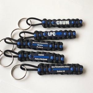 Thin Blue Line keychain, Personalized police keychain with badge number, name or short quote Buy in bulk for Police Week image 2