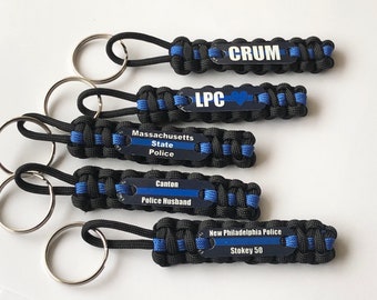 Personalized paracord keychain for police - Custom police gift - Thin Blue Line keychain | Personalized keychain - Buy in bulk *