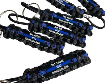 Police Keychains Personalized - Thin Blue Line Paracord Keychain - Bulk orders welcome - Police gifts