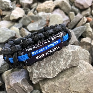 Personalized police thin blue line memorial bracelet for men - Fallen Officer Paracord Bracelet | End of Watch bracelet - Handmade in USA