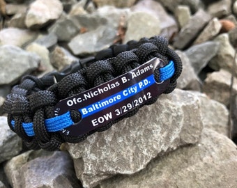 Personalized police thin blue line memorial bracelet for men - Fallen Officer Paracord Bracelet | End of Watch bracelet - Handmade in USA